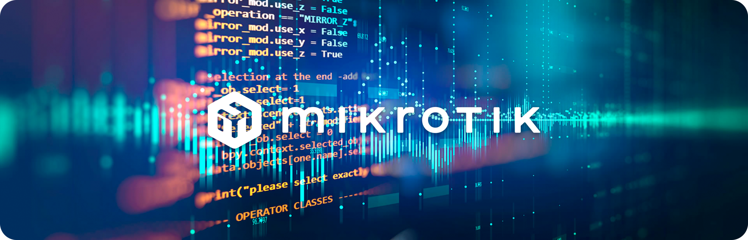 Fundo de dados e programação com logotipo da MikroTik em destaque